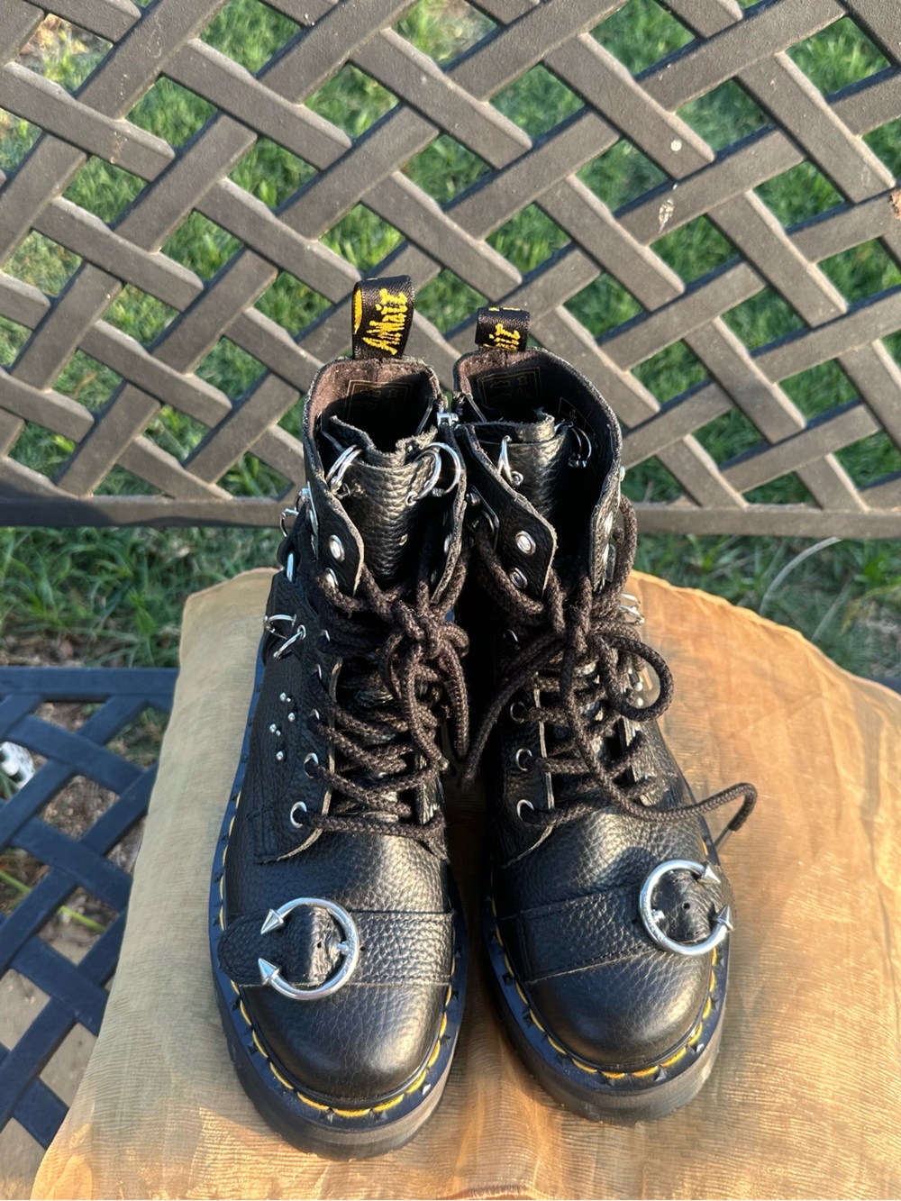 Dr. Martens Jadon HDW Black Leather Combat Boots Buckle Lace Up Women's 6 - Picture 13 of 14